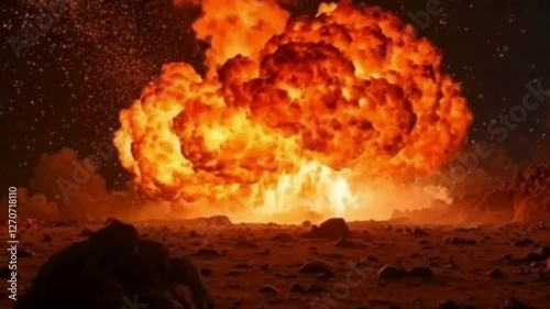 Meteor impact explosion with bright flash photo
