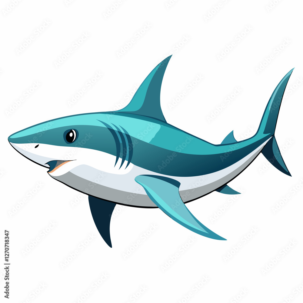 Obraz premium A Cute Cartoon Great White Shark Illustration of a Happy Ocean Predator