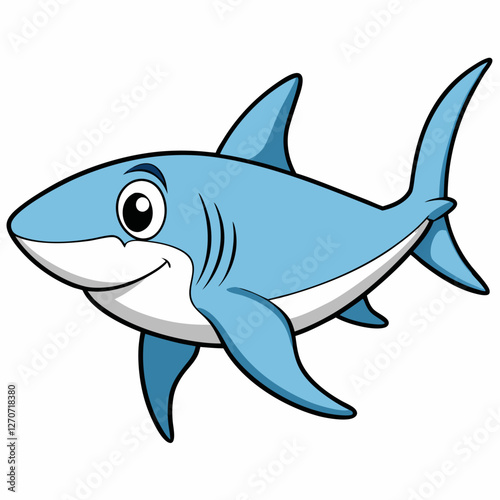 A Cartoon Illustration of a Happy Blue Shark Swimming