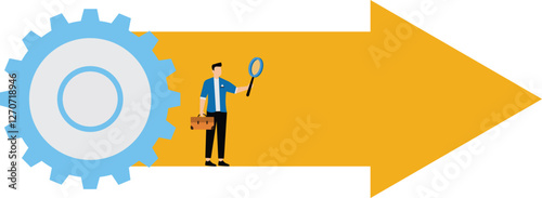 Streamlining a department, business or program, solving cumbersome ideas, projects or problems, a myriad of arrows that go through the gears to transform into a single yellow arrow