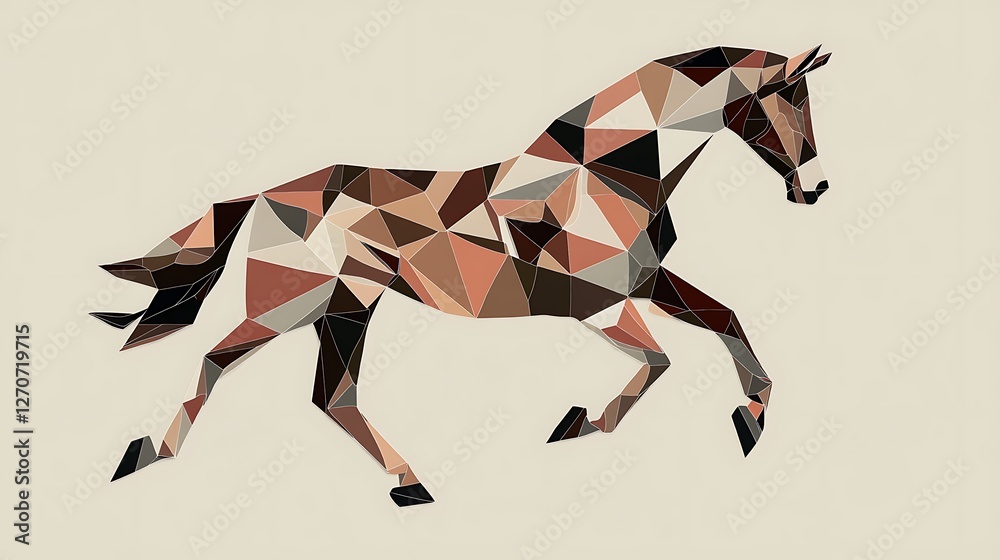 Obraz premium Abstract geometric horse silhouette, contemporary art, neutral background, for digital print or website