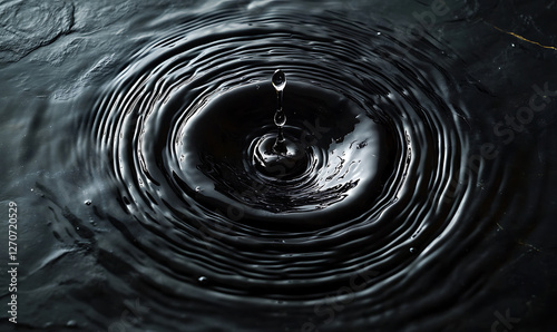 Top view of water ripple, a drop of water on black background
