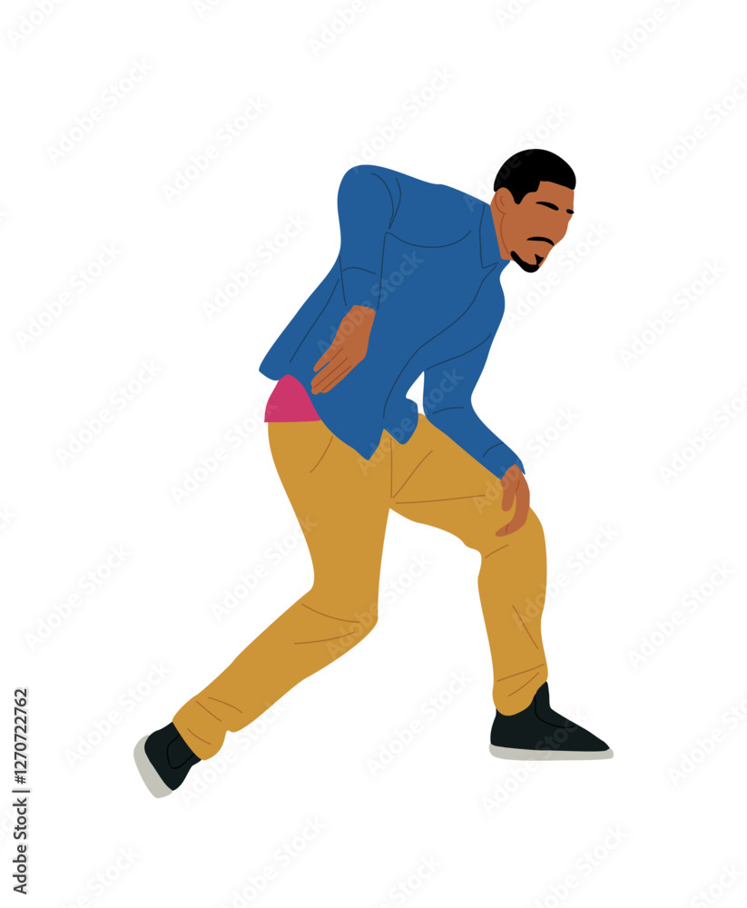 Young black man in trendy street fashion clothes dancing at club or music concert. Male cartoon character having fun at dance party. Flat colorful vector illustration isolated Young black man in trendy street fashion clothes dancing at club or music concert. Male cartoon character having fun at dance party. Flat colorful vector illustration isolated