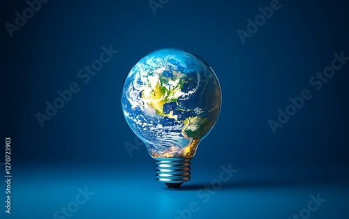 Earth lightbulb concept, sustainable energy, global awareness, promoting eco-friendly practices, possible use in environmental education or awareness campaigns photo