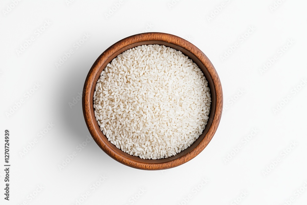 Bowl of white rice isolated on white background, top view Bowl of white rice isolated on white background, top view