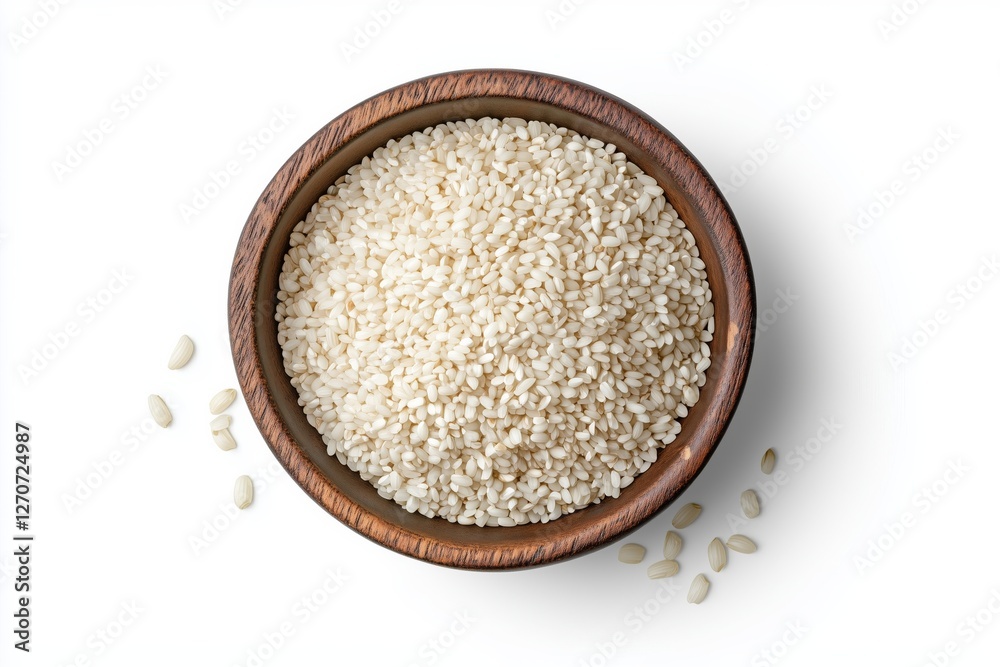 Bowl of white rice isolated on white background, top view Bowl of white rice isolated on white background, top view