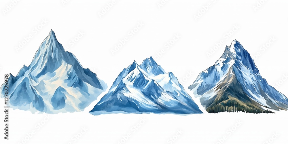 Fototapeta premium Collection set of four mountain peaks isolated on white background