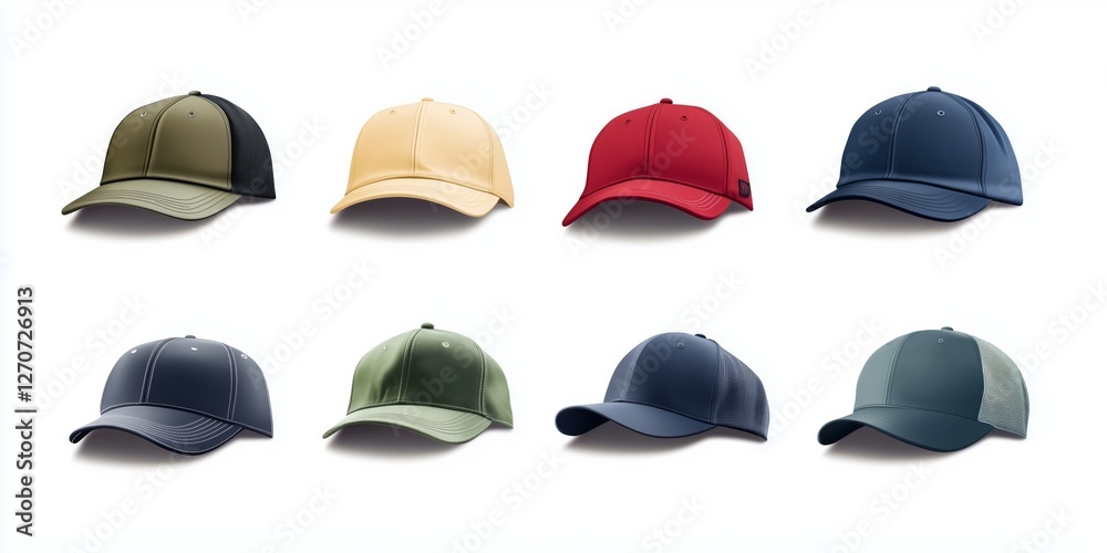 Collection set of six hats and caps isolated on white background Collection set of six hats and caps isolated on white background