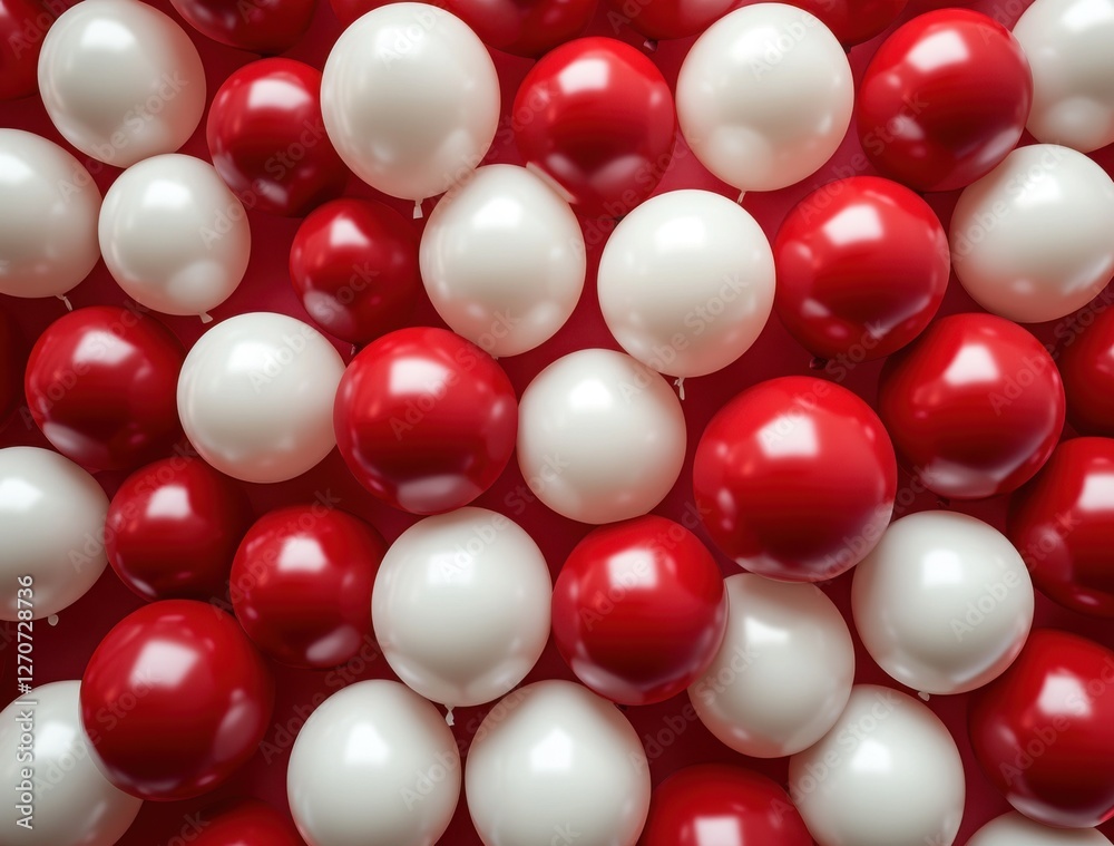Red and White Round Balloons Spread Across a Table for Celebration, Party Decor, Event Decoration, Festive Atmosphere, Joyful Gathering, Fun Celebration Red and White Round Balloons Spread Across a Table for Celebration, Party Decor, Event Decoration, Festive Atmosphere, Joyful Gathering, Fun Celebration