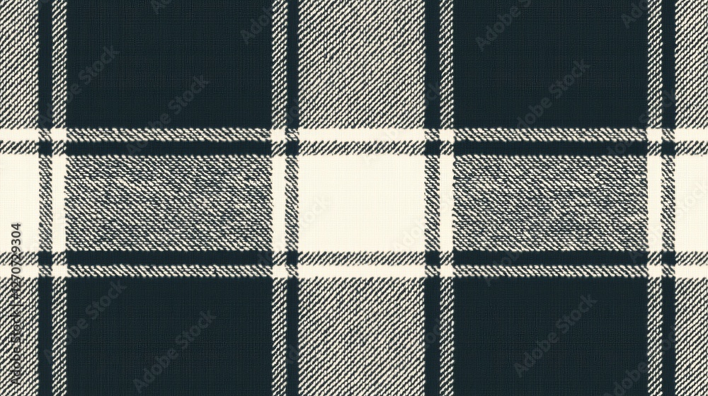 Fototapeta premium Black and White Plaid Seamless Pattern Textured Fabric Design, Checkered Graphic, Repeat Texture, Cloth Background Plaid, Textile