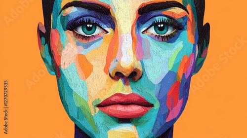 Colorful Impasto Portrait Woman's Face, Abstract Art, Oil Painting, Bright Palette Abstract art, impasto painting