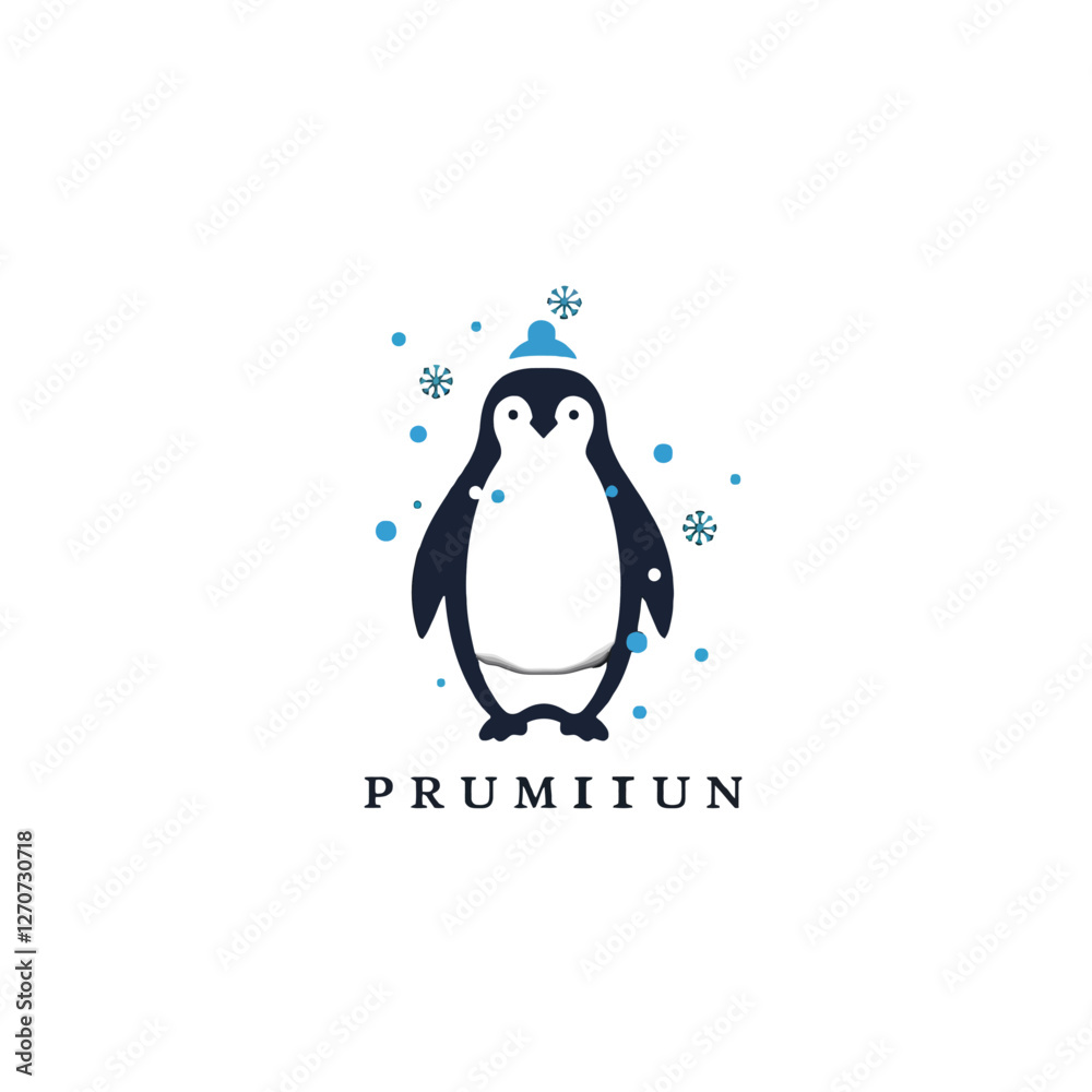 Obraz premium Adorable Penguin Illustration with Snowflakes and Premium Branding Design