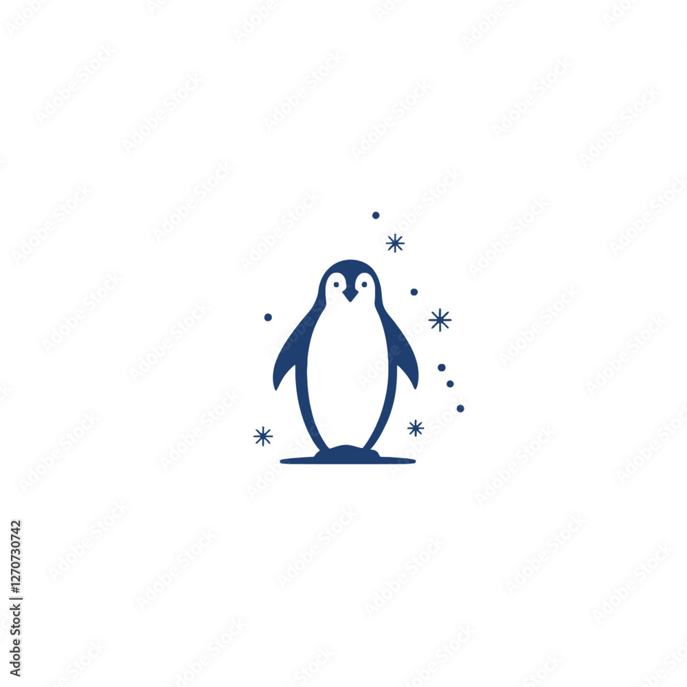Obraz premium Illustration of a Cute Penguin Surrounded by Blue Sparkles on White Background