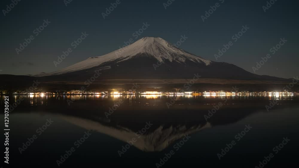 夜の山中湖より望む月に照らされた富士山のタイムラプス映像(フィックス) 夜の山中湖より望む月に照らされた富士山のタイムラプス映像(フィックス)