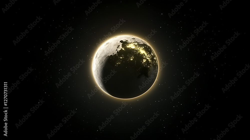 Fototapeta premium Illuminated Globe of an Exoplanet Shining Brightly Against the Darkness of Space Exploration Era