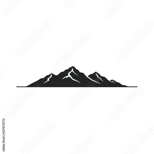 Detailed Silhouette Graphic of Mountain Peaks Against a White Background