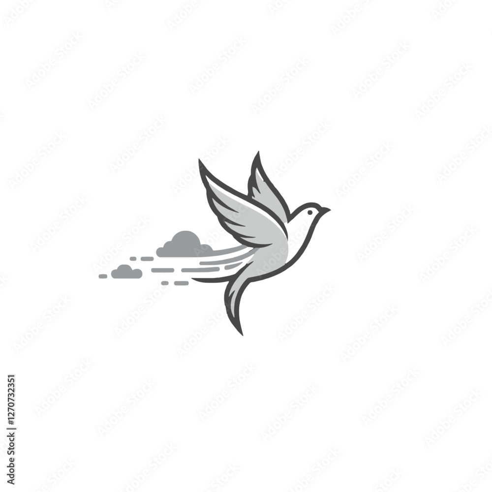 Fototapeta premium Illustration of a Bird in Flight With Motion Trails and Clouds