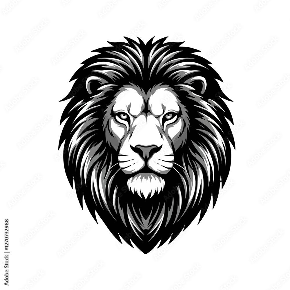 Obraz premium Detailed Black-and-White Lion Illustration with Majestic Details