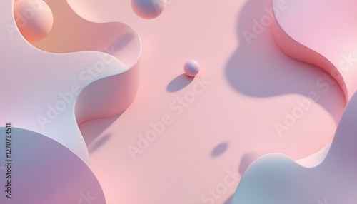 Fondo abstracto con esferas y formas onduladas en colores pastel