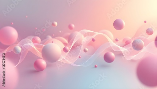 Fondo abstracto con esferas y formas onduladas en colores pastel