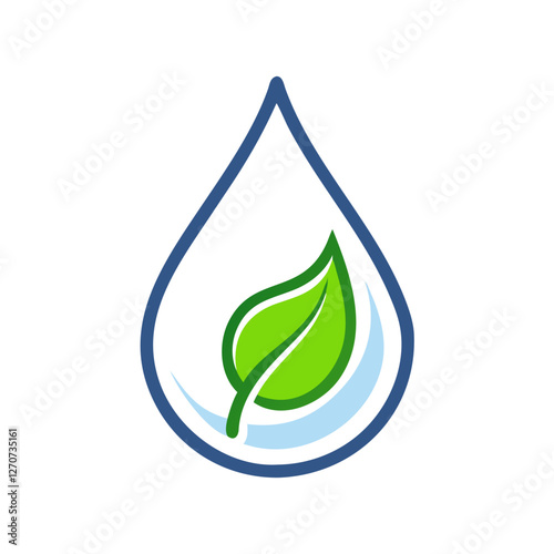 A single water drop with a green leaf inside symbolizing natural hydration and pure water