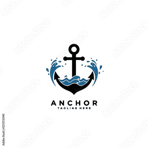 Anchor Icon With Ocean Waves and Stylish Design Elements