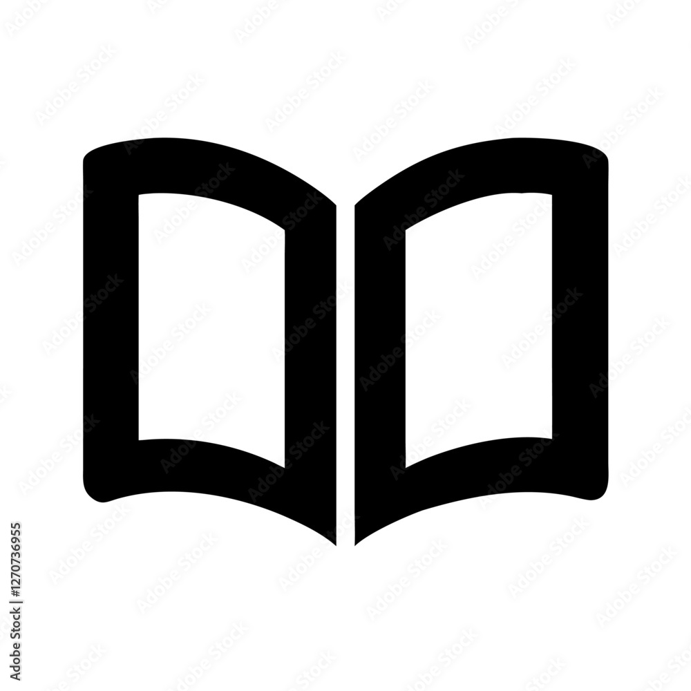 Open Book Icon Simple Black and White Book Graphic Design Element for Reading Literature Education Knowledge Wisdom Textbook Library