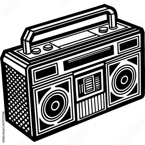 Vintage Boombox Stereo Cassette Player with Large Speakers and Carry Handle