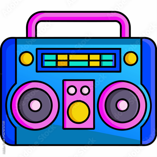 Colorful Retro Boombox Stereo Cassette Player with Bright Pink and Blue Accents