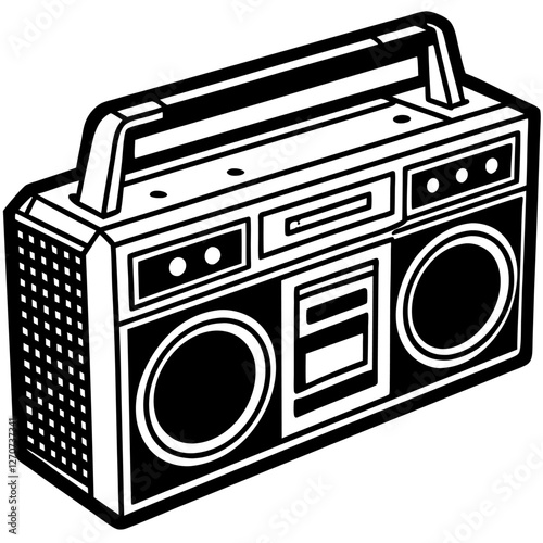 Vintage Boombox Stereo Cassette Player Graphic Illustration