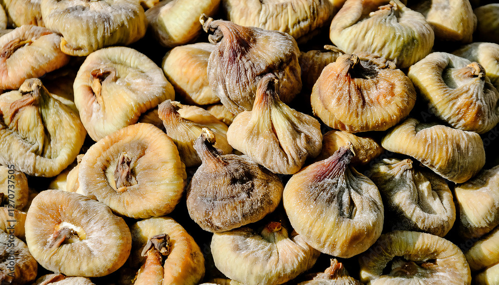 Background filled with dried figs, showcasing their wrinkled texture and deep purple-brown color. Ideal for healthy snacks, Mediterranean cuisine, or natural food concepts. Texture, background. Background filled with dried figs, showcasing their wrinkled texture and deep purple-brown color. Ideal for healthy snacks, Mediterranean cuisine, or natural food concepts. Texture, background.