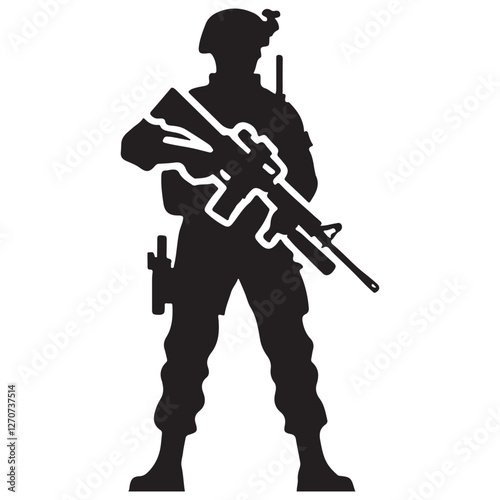 Full Body Soldier Silhouette with Rifle Vector Illustration Ready