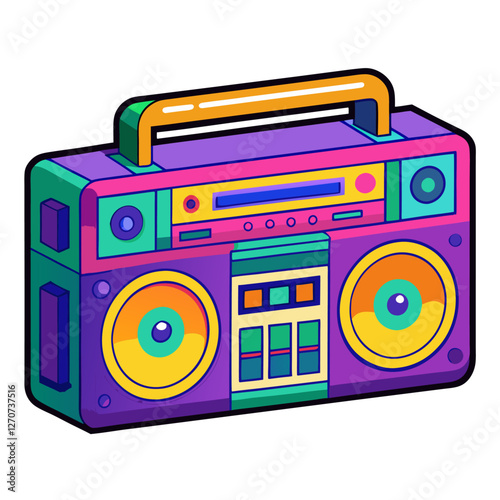 Colorful Retro Boombox Stereo Cassette Tape Player with Bright Design