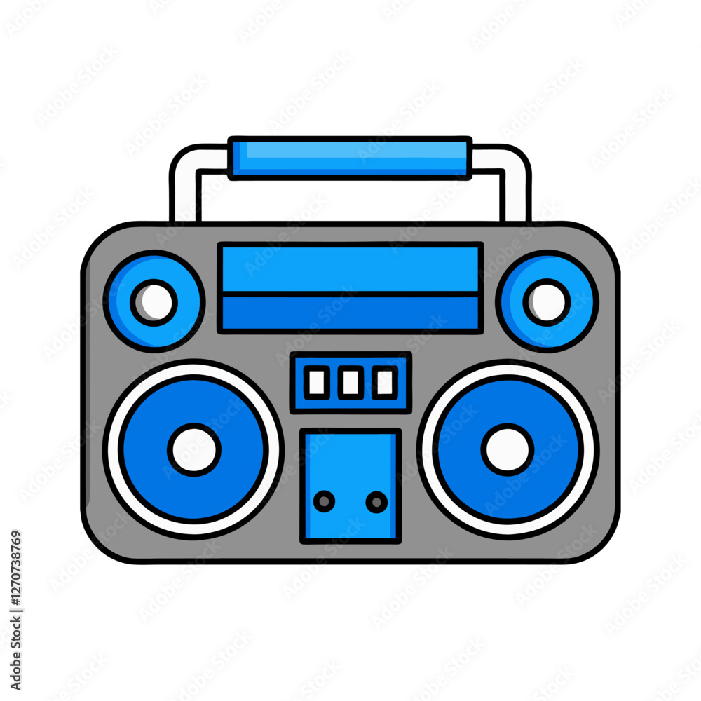 Retro Boombox Stereo Cassette Player with Blue Accents and Handle Retro Boombox Stereo Cassette Player with Blue Accents and Handle