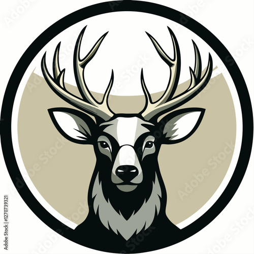 Majestic Deer Head Logo Design in a Circular Frame with Elegant Antlers