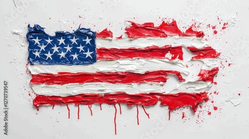 Abstract American Flag Painting With Textured Brushstrokes And Drips