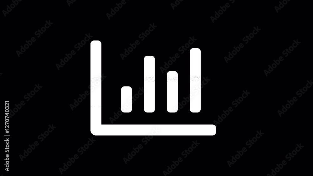 Icon chart bar is distorted. Glitch. Noise, chromatic aberration, geometric distortion. Transparent background, looped. In-Out looped. Alpha BW at the end Icon chart bar is distorted. Glitch. Noise, chromatic aberration, geometric distortion. Transparent background, looped. In-Out looped. Alpha BW at the end