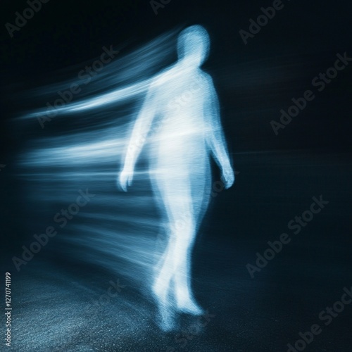 A motion blur effect on a person icon disappearing to the right, symbolizing unfollowing