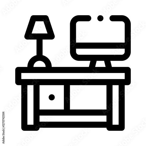 Desk with Computer line icon