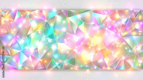 Iridescent Crystal Geometric Abstract Background with Shimmering Light Effects and Polygonal Texture photo