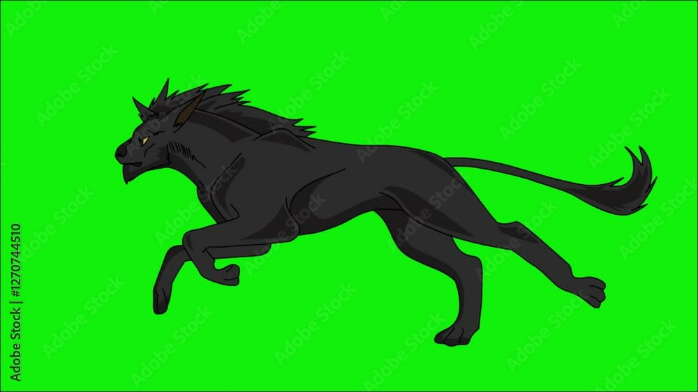 A captivating animation of a black lion running with repetitive motion, against a bright green screen. A captivating animation of a black lion running with repetitive motion, against a bright green screen.