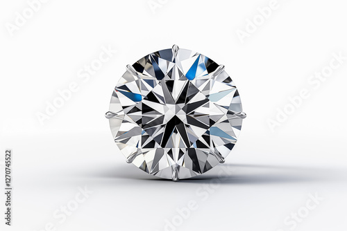 Sparkling round diamond with precise cut against white background.