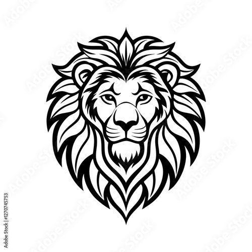 Tribal Lion Head Logo, Fierce Black and White Vector Illustration