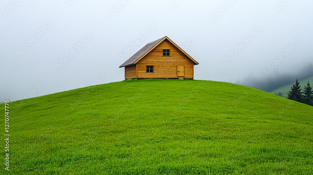 Wooden Cabin on Hilltop Under Cloudy Sky Wooden Cabin on Hilltop Under Cloudy Sky