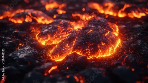 Molten Lava Flow Over Volcanic Rocks photo