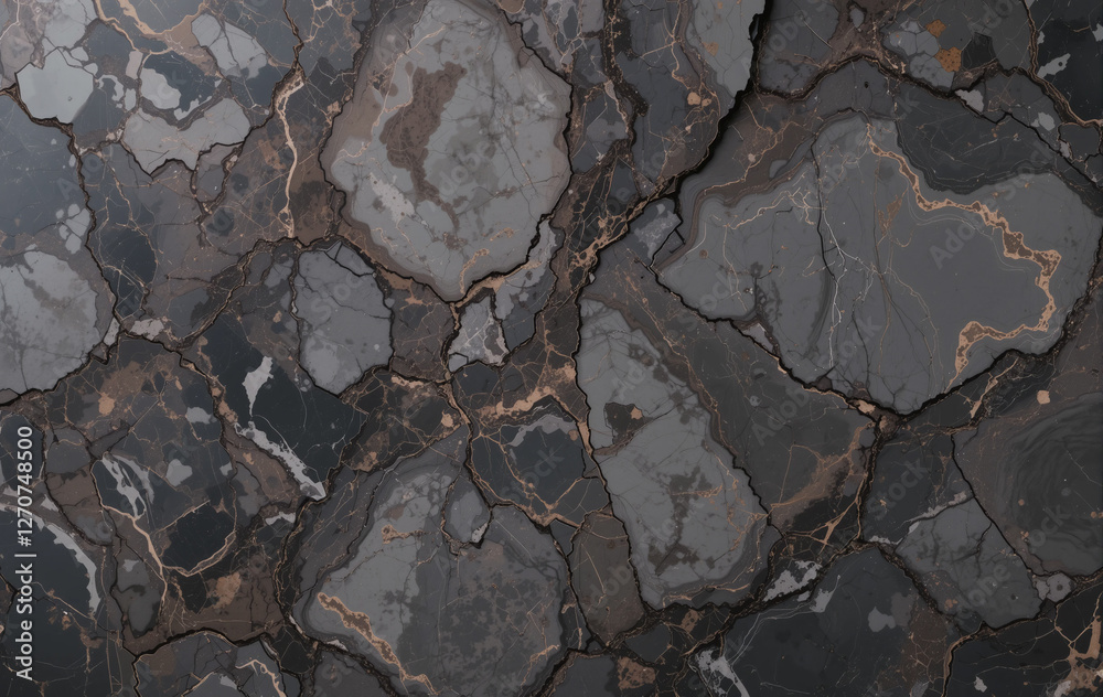 Obraz premium Dark gray marble with cracked texture, creating a dramatic, aged, and abstract pattern.
