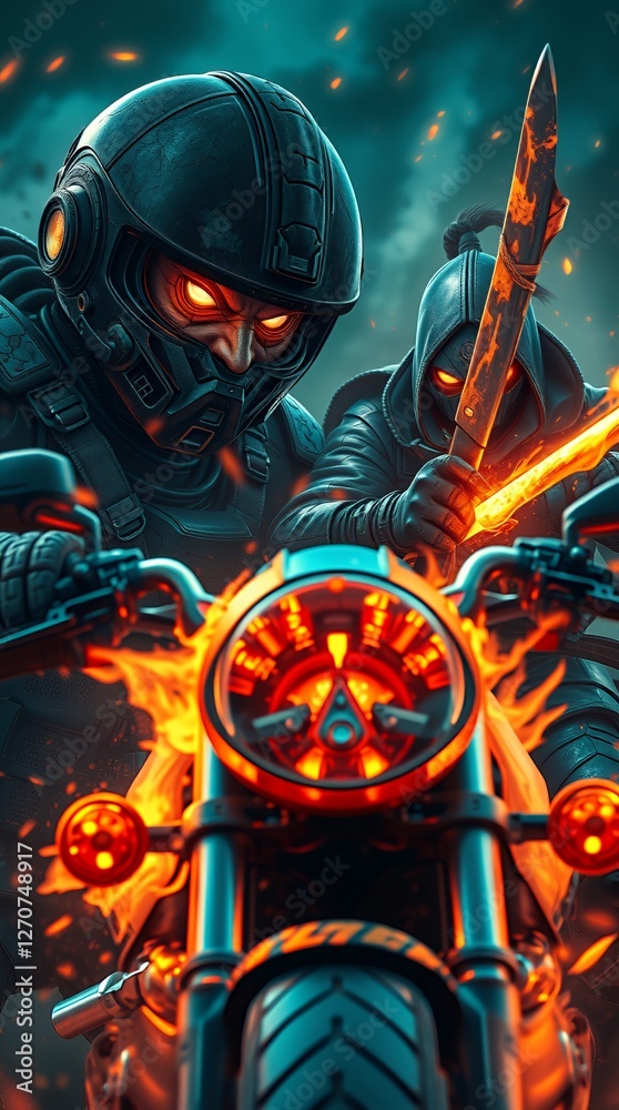 Fototapeta premium Flaming Fury: Bikers of the Inferno