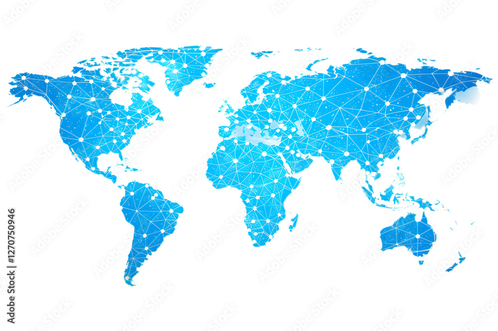 Fototapeta premium Global map of planet earth. Blue color atlas. Global communication, international network. World isolated on transparent background