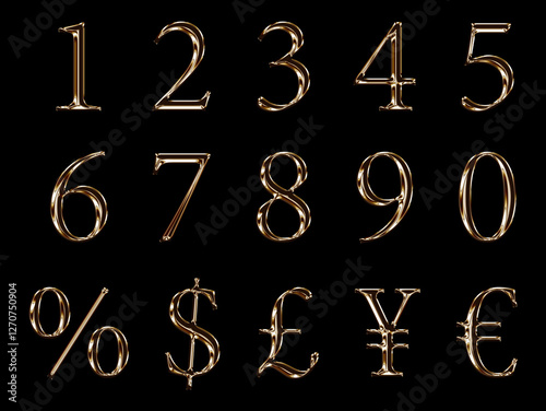 Golden number alphabet classic style. Text design with chrome effect