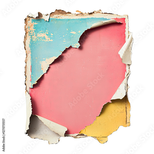Ripped torn concept. Colorful torn paper frame revealing a vibrant background for creative designs.